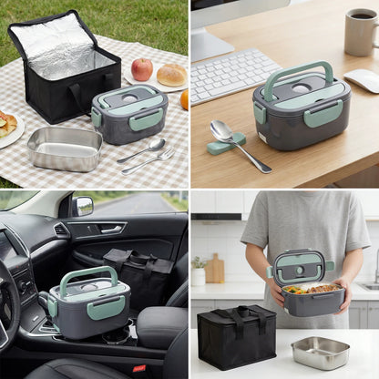 Podofo 1.5L 60W Electric Lunch Box Food Warmer Portable Food Heater Dual Power for Home,Car,Office,Commuters,Drivers,Truckers